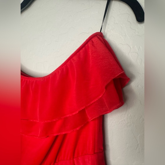 Red Pink Chiffon Ruffled Tiered Strapless Short Dress, size 6 - Picture 3 of 10